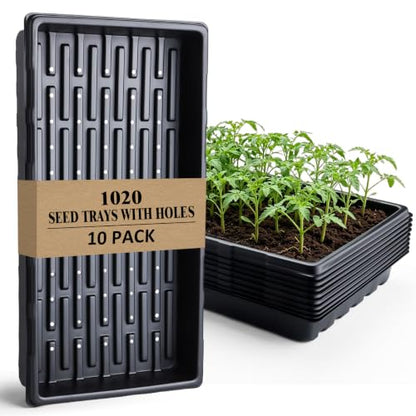 10-Pack Heavy-Duty 1020 Seed Trays with Drain Holes, Reusable Plant Flats | Durable Growing Trays, Ideal for Seed Starting, Propagation & Microgreens & Hydroponic (21" x 11", 2.36" Deep) - color: Black, size: 10p 1020 Trays with Holes