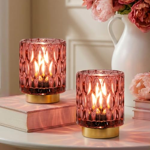 Battery Operated Table Lamp Timer, Small Cordless Lamps Decorative, 2 Pink - color: Pinkish-purple, size: 2 Packs