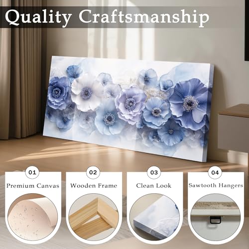imjiayu Floral Wall Art, Large Blue White Flower Canvas Print 20"x40" - color: Blue and White Flowers, size: 40"L x 20"W