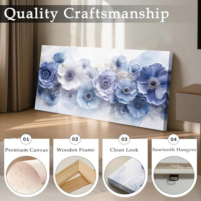 imjiayu Floral Wall Art, Large Blue White Flower Canvas Print 20"x40" - color: Blue and White Flowers, size: 40"L x 20"W