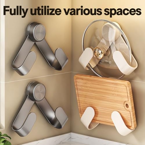 2pcs Adjustable Pot Lid Holder with Suction Cup, Wall-Mounted Rotating Kitchen Organizer for Lids, Cutting Boards, Cabinets & Small Spaces - No Drilling Required, Chrome Plated(White) - color: White