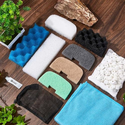 Threlaco 52 Pcs Replacement Filter Media Kit Compatible with Fluval 206/207 Aquarium Filters Include Biological Foams Ammonia Remover Phosphate Pads Nitrite Remover, Towel and Grease - style: 206/207