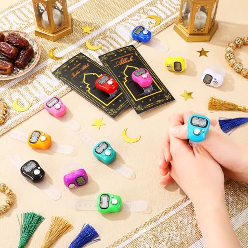 Relaxweex 12 Pack Electronic Finger Tasbeeh Counter Eid Al Adha Gift Eid Mubarak Party Favor with Mubarak Inspiration Card Islamic Prayer Tally Tasbeeh Counter Ring Prayer Ring - style: Classic