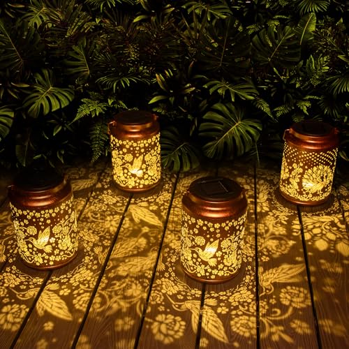 YISITEONE Hummingbird Outdoor Solar Lanterns, Garden Waterproof Metal Hanging Decor Lights for Patio Yard Pathway Lawn Front Porch, Birthday Gardening Gifts for Women Mom Grandma - style: Hummingbird