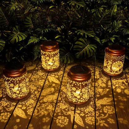YISITEONE Hummingbird Outdoor Solar Lanterns, Garden Waterproof Metal Hanging Decor Lights for Patio Yard Pathway Lawn Front Porch, Birthday Gardening Gifts for Women Mom Grandma - style: Hummingbird