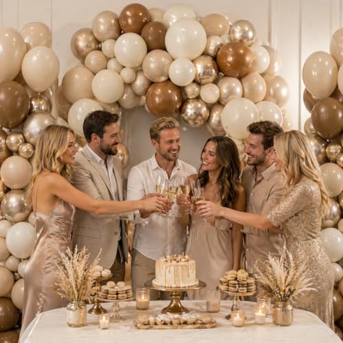 Neutral Brown Balloons, 12 Inch Brown Gold Sand White Cream Beige Ivory Helium Balloons with Metallic Champagne Gold Balloon for Boho Neutral Bridal Baby Shower Rodeo Birthday Wedding Thanksgiving - color: Brown Beige