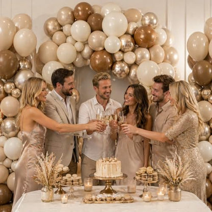 Neutral Brown Balloons, 12 Inch Brown Gold Sand White Cream Beige Ivory Helium Balloons with Metallic Champagne Gold Balloon for Boho Neutral Bridal Baby Shower Rodeo Birthday Wedding Thanksgiving - color: Brown Beige