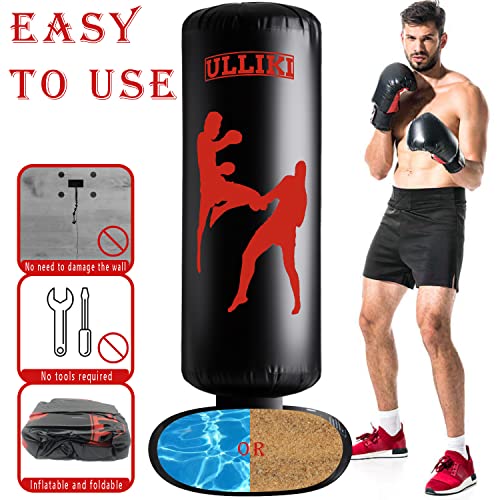 Freestanding Punching Bag for Adults with Gloves, Kick Boxing Bag with Stand for Adults, Blow up Punching Bag for Kids 12-14