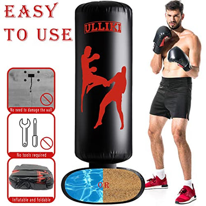 Freestanding Punching Bag for Adults with Gloves, Kick Boxing Bag with Stand for Adults, Blow up Punching Bag for Kids 12-14