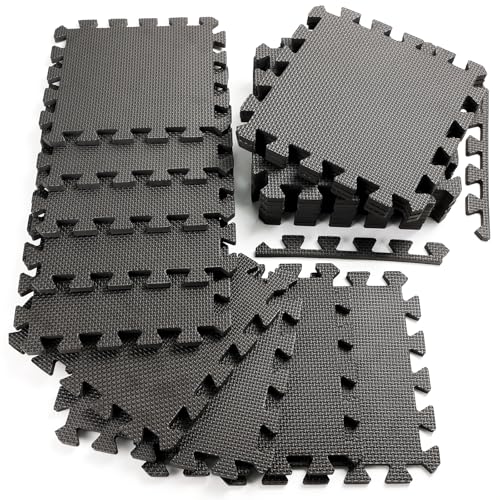 20 Sq Ft Gym Floor Mats, 0.5" Thick Interlocking Foam Tiles | Non-slip,High-density EVA interlocking mats for Home Exercise & Kids,Water-resistant,Easy to Clean,Anti-Fatigue - color: Black