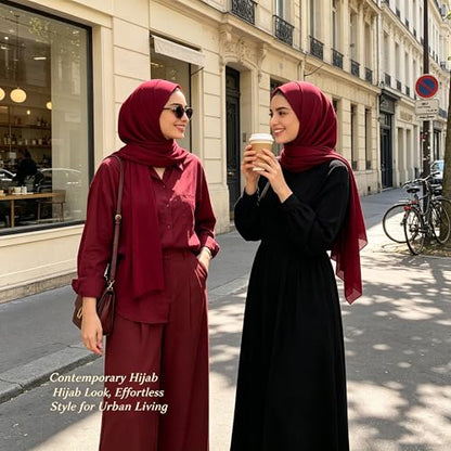 Jersey Hijab Scarf for Women,Lightweight Muslim Turban Head Scarf Modal Feel Hijab Coverings for Prayer with Clip - color: Dark Red