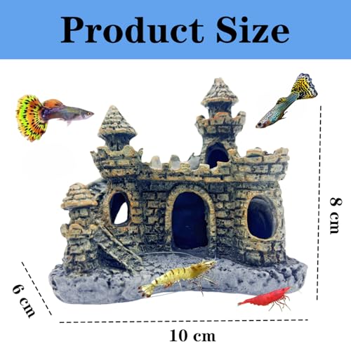 Small Aquarium Castle Decor , Mini Cute Fish Tank Castle Ornaments, Young Little Fish Fish Larvaes Shrimp Hide Caves Hideout for Small Medium Fish Tank Decor Crab Cichlid Betta Tank Decor (Brown)