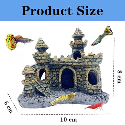 Small Aquarium Castle Decor , Mini Cute Fish Tank Castle Ornaments, Young Little Fish Fish Larvaes Shrimp Hide Caves Hideout for Small Medium Fish Tank Decor Crab Cichlid Betta Tank Decor (Brown)