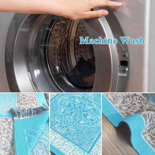 Portable Muslim Prayer Rug and Beads with Gift Box, Soft Islamic Prayer Mat,Travel Praying Mat for Men and Women, Prayer matt Islam Gifts Set, Sajadah/Janamaz/Seccade/سجادة صلاة (Aqua Blue) - color: Aqua Blue