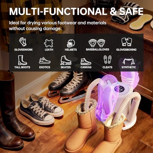 Boot Dryer, Shoe Dryer for Work Boots and Gloves, 4 Tubes with 6 Timers, Rose Salt Remove Odor, Quiet Portable Shoe Dehumidifier, Suitable for Ski Boots, Shoes, Gloves, Socks & Hats, SH03