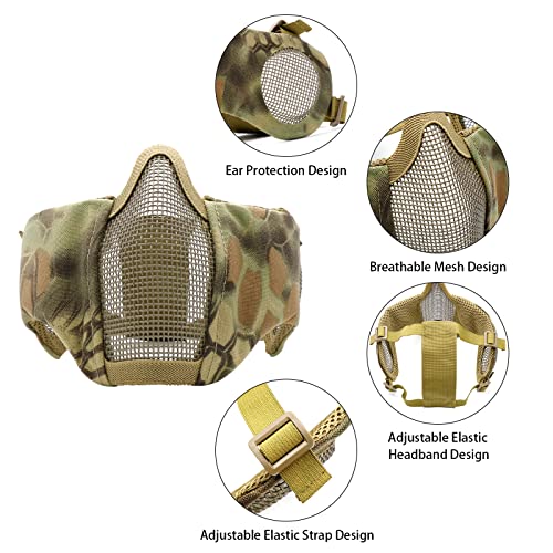 Airsoft Mask with Goggles, Foldable Half Face Airsoft Mesh Mask with Ear Protection for Paintball Shooting Cosplay CS Game - color: JPP-3PCS, size: 3pcs