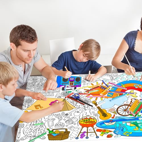 Gatherfun 교실용 자이언트 컬러링 포스터 - 80.9 x 182.9cm(31.5 x 72인치) 다용도 여름 활동 포스터/테이블 커버 학교 파티, 생일 및 특별 이벤트 장식용 - style: 코스탈