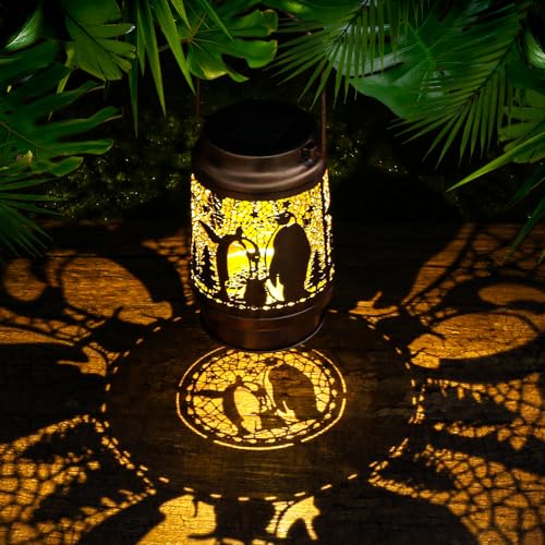 Penguin Birthday Gifts for Women Mom Grandma, Solar Lanterns Outdoor Waterproof Garden Decor Hanging Lantern Lights, Metal LED Decorative Gardening Light for Patio Yard Lawn Porch - color: Penguin