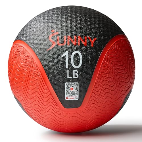 Sunny Health & Fitness 10 LB Medicine Ball with Premium Dual Textured Grip | 4-30LB Weighted Rubber Medicine Ball, Bouncing Wall Ball, Slam Ball Workouts, Throws Squats Core Strength Training - size: 10 LB