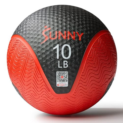 Sunny Health & Fitness 10 LB Medicine Ball with Premium Dual Textured Grip | 4-30LB Weighted Rubber Medicine Ball, Bouncing Wall Ball, Slam Ball Workouts, Throws Squats Core Strength Training - size: 10 LB
