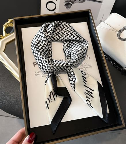 Sumolux Head Hair Scarf for Women Like Satin Silk Scarf Bandana Hair Wrapping Night Large Square Scarves 27.5" - color: Black Grid