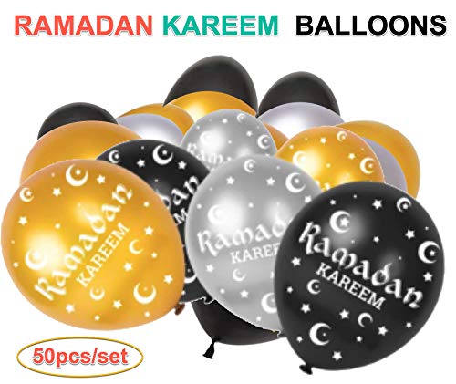 Ramadan Kareem Eid Mubarak Decorations Bunting Latex Balloons Moon Star Decor Islamic EID Party Iftar Party Decor Latex Balloons 12" each (50pcs/set)