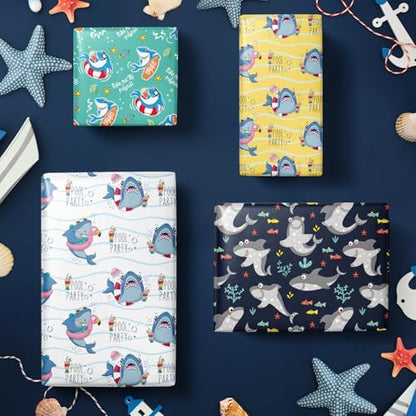 RUSPEPA Wrapping Paper Sheets - Cute Shark Design Perfect for Birthday, Baby Shower, Holiday Any Occasion - 12 Folded Sheets - 19.68 X 27.5 Inch - color: Shark