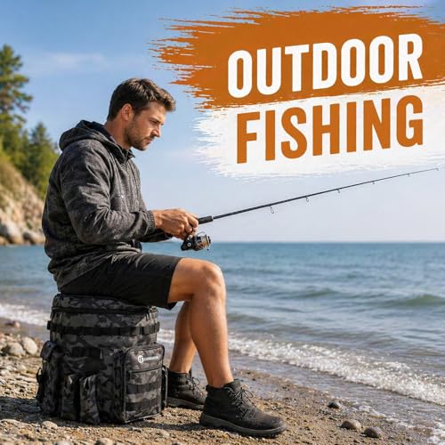 Fishing Bucket Organizer with 5 Gallon Bucket & Rotating Seat Lid | 360 Swivel Seat Lid, Bucket Backpack with Backpack Straps, Full Water-Resistant & Multi-Pockets (Fishing Tools Not Included) - style: Complete Set (Including Bucket & 360° Rotating Seat)