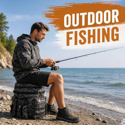 Fishing Bucket Organizer with 5 Gallon Bucket & Rotating Seat Lid | 360 Swivel Seat Lid, Bucket Backpack with Backpack Straps, Full Water-Resistant & Multi-Pockets (Fishing Tools Not Included) - style: Complete Set (Including Bucket & 360° Rotating Seat)