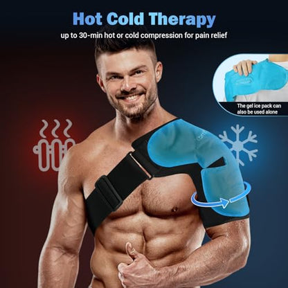 Comfytemp Shoulder Ice Pack Wrap, Rotator Cuff Shoulder Brace Cold Therapy | FSA Eligible HSA, Shoulder Brace for Men Women, Shoulder Compression Sleeve, Reusable Gel Ice Packs for Injuries - color: Black - 1 Gel Pack + 1 Brace