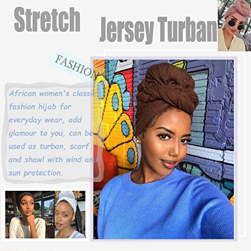 ZRQ 1 Pieces Coffee Stretch Hijab Extra Long Solid Color African Shawl Hair Scarfs Jersey Turban Fashion Head Scarf Soft Head Wraps for Black Women - color: Coffee