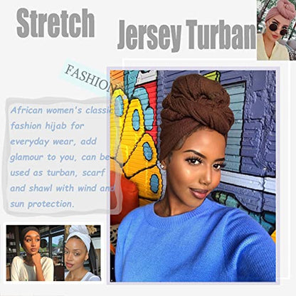 ZRQ 1 Pieces Coffee Stretch Hijab Extra Long Solid Color African Shawl Hair Scarfs Jersey Turban Fashion Head Scarf Soft Head Wraps for Black Women - color: Coffee