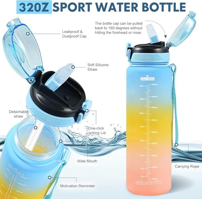Water Bottle with Straw 1L,Boys Water Bottles with Straw 1 Litre,Waterbottle Leak-Proof Sports Water Bottle,Plastic Drinks Bottles Toxin Free，Bpa-Free (Blue Yellow) - color: 04-Blue Yellow