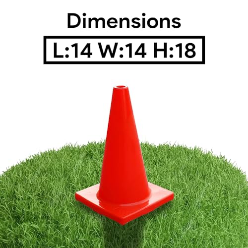Versatyle Heavy Duty Agility Training Cones (2 in, 6 in, 9 in, 12 in, 28 in) for Sports, Kids Coaching, Multipurpose Field Marker Cones, Soccer, Basketball Drills, Bike, Motorcycle, Traffic Training - style: 18in, Orange