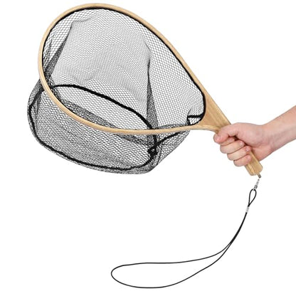 Fly Fishing Net, Soft Mesh Trout with Handle, Catch and Release Landing for Freshwater, Saltwater, Gift for Anglers & Fly Fishing Enthusiasts - style: Black Curved Handle