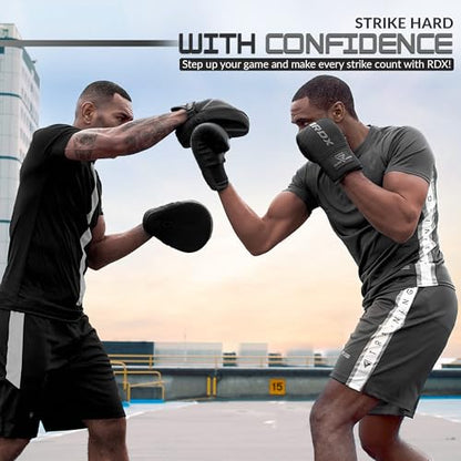 RDX Bag Gloves Boxing Punching Mitts, Maya Hide Leather, Padding, Ventilated Palm, MMA Heavy Punch Training, Muay Thai Kickboxing Focus Pads Double End Speed Ball Workout, Adult Men Women - color: Black