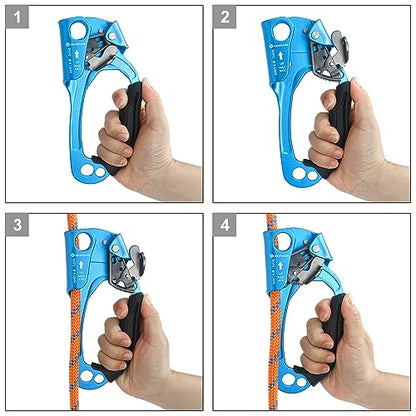 NewDoar UIAA & CE Certified Hand Ascender Rock Climbing Tree Arborist Rappelling Gear Equipment Rope Clamp for 8~13MM Rope - color: Blue Pro-Right