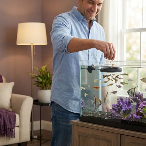 Aquarium Feeding Ring with Suction Cup Holder, Floating Fish Food Circle for Tanks, Black 1 Pack, Turtle Feeding Ring for More Controlled Pellets and Flakes