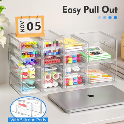 ARSTPEOE Acrylic 13-Drawer Storage & Makeup Organizer for Desk, Bath | Smooth-glide drawers, clear acrylic, stackable, dustproof, wipe-clean, for eyeliners, lip liners, markers, push pins,pen - size: 13 Drawers