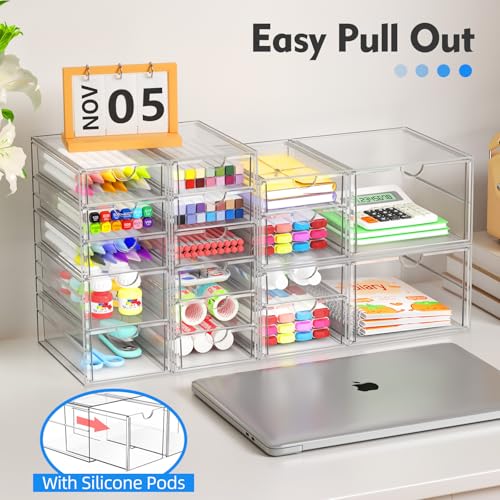 ARSTPEOE 17-Drawer Acrylic Storage & Makeup Organizer for Desk, Bath | Smooth-glide drawers, clear acrylic, 4-set stackable, dustproof, wipe-clean, for serum samples, sheet masks, bobby pins - size: 17 Drawers