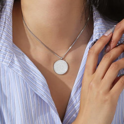 Muslim Customized Verses Arabic Calligraphy Necklace Personalized Stainless Steel Round Islamic Pendant Best Eid Gift For Women - color: Steel