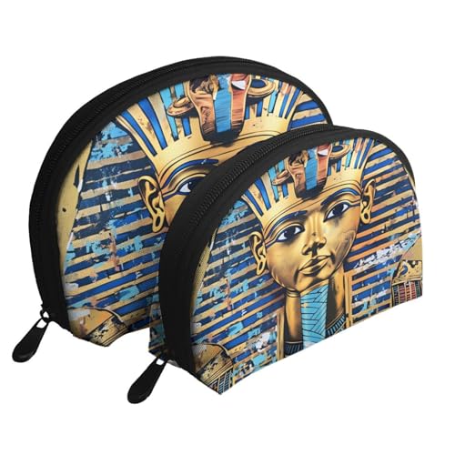 Egyptian Pharaoh 2-Piece Shell Makeup Bag Set, Large Capacity Travel Cosmetic Bag For Women With Zipper, Waterproof Polyester Toiletry Organizer Pouch For Purse, Travel, Gym & Daily Use - color: Egyptian Pharaoh