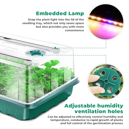 Seed Starter Tray with Grow Light, 96-Cell Seed Starter Kit, Seedling Starter Trays with Humidity Domes, Automatic Timer, Adjustable Light Indoor Gardening Plant Germination Trays - color: Green 2 Set