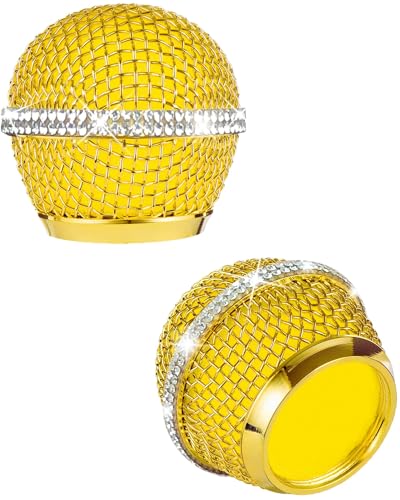 Bling Gold Mic Cover with Crystal Band for SM58/Beta58, 4-Pack | Mic Head Covers Use Sparkle 24K-Plated Metal Mesh with Silver Rhinestone Band and Inner Foam Filter to Shine the Vocal Kit