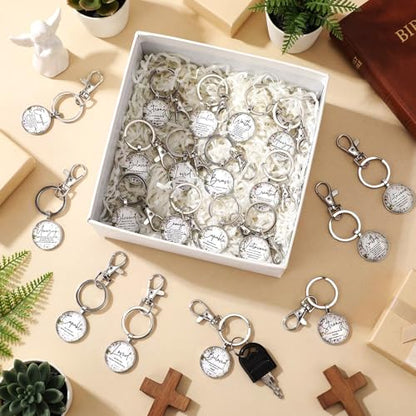 Equsion 24 Pcs Christian Keychain Gift Bulk Mini Bible Keychains with Verse Religious Keychain Gifts for Church Bible Study Group (Wildflower) - color: Wildflower