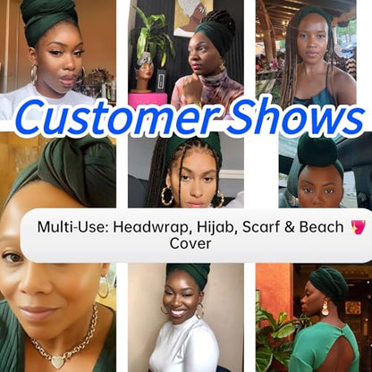 Harewom Head Wraps for Black Women, 71" Long Soft African Turban Hair Scarf - color: 1 Pcs- Dark Green