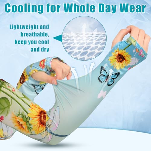 Bebila Gardening Sleeves for Women Farm UV Sun Protection Anti-Scratch Cooling Sleeves with Thumb Hole Arms Cover Outdoors - color: Gradient Blue Green