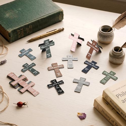 48 Pcs Magnetic Cross Bookmarks Bulk Church Gifts Christian Gifts for Women Bulk Christian Bookmarks Bible Verse Magnetic Page Clips for Women Christmas School Bible Study Group(Solid Color) - style: Solid Color