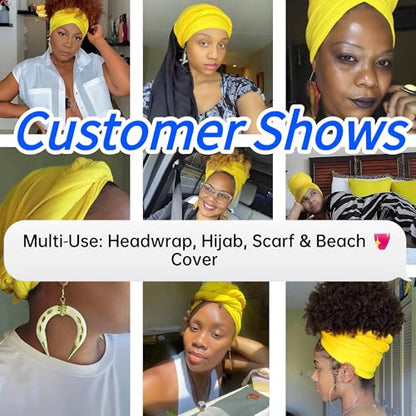 Harewom Head Wraps for Black Women, 71" Long Soft African Turban Hair Scarf - color: 1 Pcs- Bright Yellow