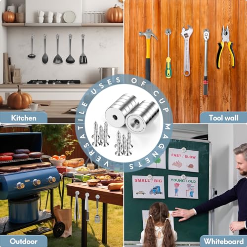Neosmuk Silver Magnets with Screws,40lbs+ Heavy Duty Rare Earth 4 Pack - color: Silver, size: 40 lb